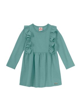 Vestido Manga Longa Brandili 55972 Infantil Babados Cotton T. 01/03