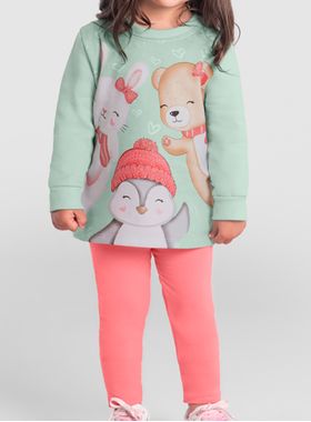 Conjunto Longo Brandili 56037 Infantil Estampado Legging Molecotton T. 01/03