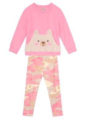 Conjunto Longo Brandili 55985 Infantil Ursinho Legging Molecotton T. 01/03