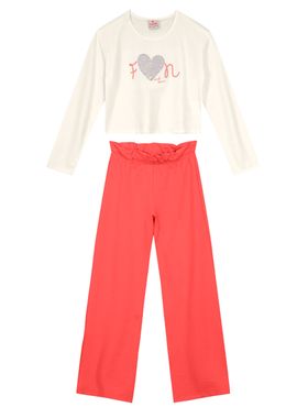 Conjunto Longo Brandili 56004 Infantil Bordado Wide Leg Cotton T. 04/10