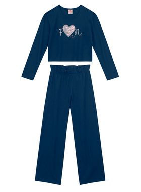 Conjunto Longo Brandili 56004 Infantil Bordado Wide Leg Cotton T. 04/10