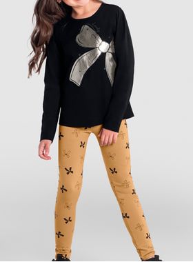 Conjunto Longo Brandili 56003 Infantil Laço Metálico Legging Cotton T. 04/10