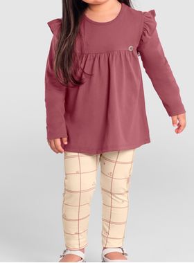 Conjunto Longo Brandili 55978 Infantil Babados Legging Cotton T. 01/03