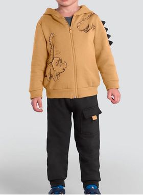 Conjunto Longo Brandili 55928 Infantil Dino Com Capuz Moletom T. 01/03