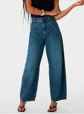 Calça Barrel Jeans Enfim 1000131599 Feminina Cintura Média Algodão T. 36/46