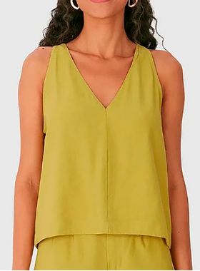 Blusa Regata Alfaiataria Malwee 1000129570 Feminina Decote V Viscose T. P/G