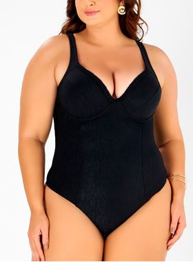 Maiô Banho de Mar 623.523 Feminino Zero Barriga Texturizado Com Bojo e Trança Microfibra T. 44/50