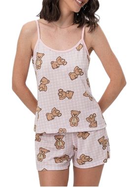 Short Doll Mensageira da Paz 033466 Feminino Xadrez Ursinhos Meia Malha T. M/GG