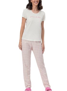 Pijama Longo Mensageira Da Paz 034168 Feminino Xadrez Meia Malha T. P/GG