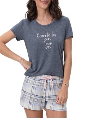 Short Doll Mensageira da Paz 033476 Feminino Xadrez Meia Malha T. M/GG