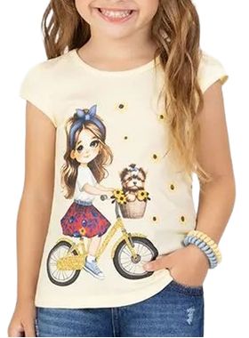 Blusa Manga Curta Kyly 1001263 Infantil Menina Estampa Glitter Algodão T. 04/08