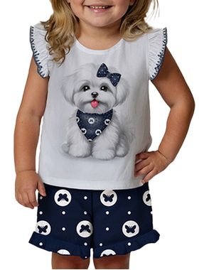 Conjunto Curto Kyly 1001256 Infantil Menina Estampa Com Strass Meia Malha T. 02/03