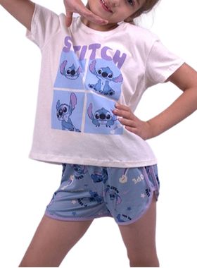 Pijama Curto Disney 49.42.0011 Infantil Stitch Algodão T. 04/08