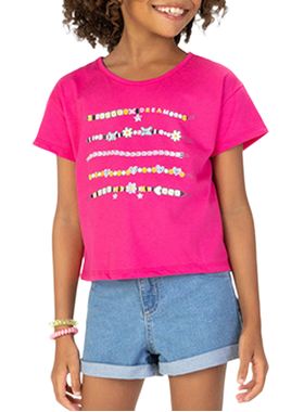 Blusa Manga Curta Kyly 1001288 Infantil Cropped Estampada Algodão T. 04/08