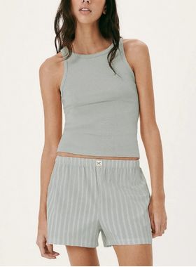 Pijama Curto Hering Q8KD Feminino Listrado Com Bolsos Algodão T. P/XG